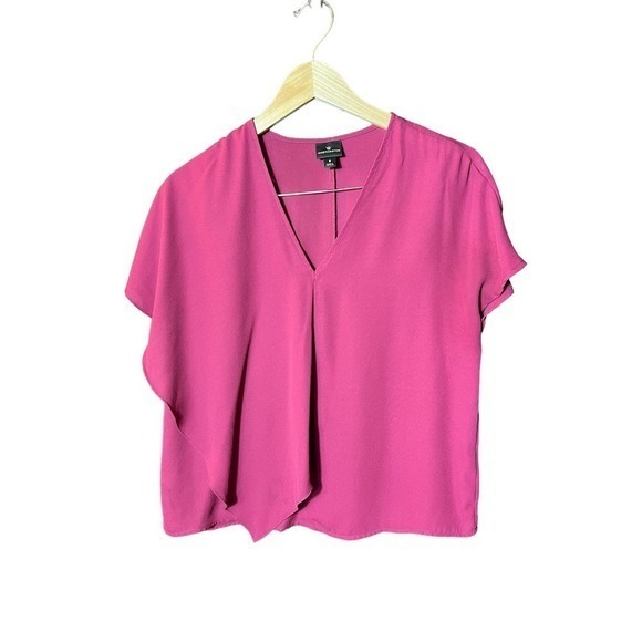Worthington Blouse Short Sleeved‎ Fucia V Neck Women’s Small - Picture 1 of 4